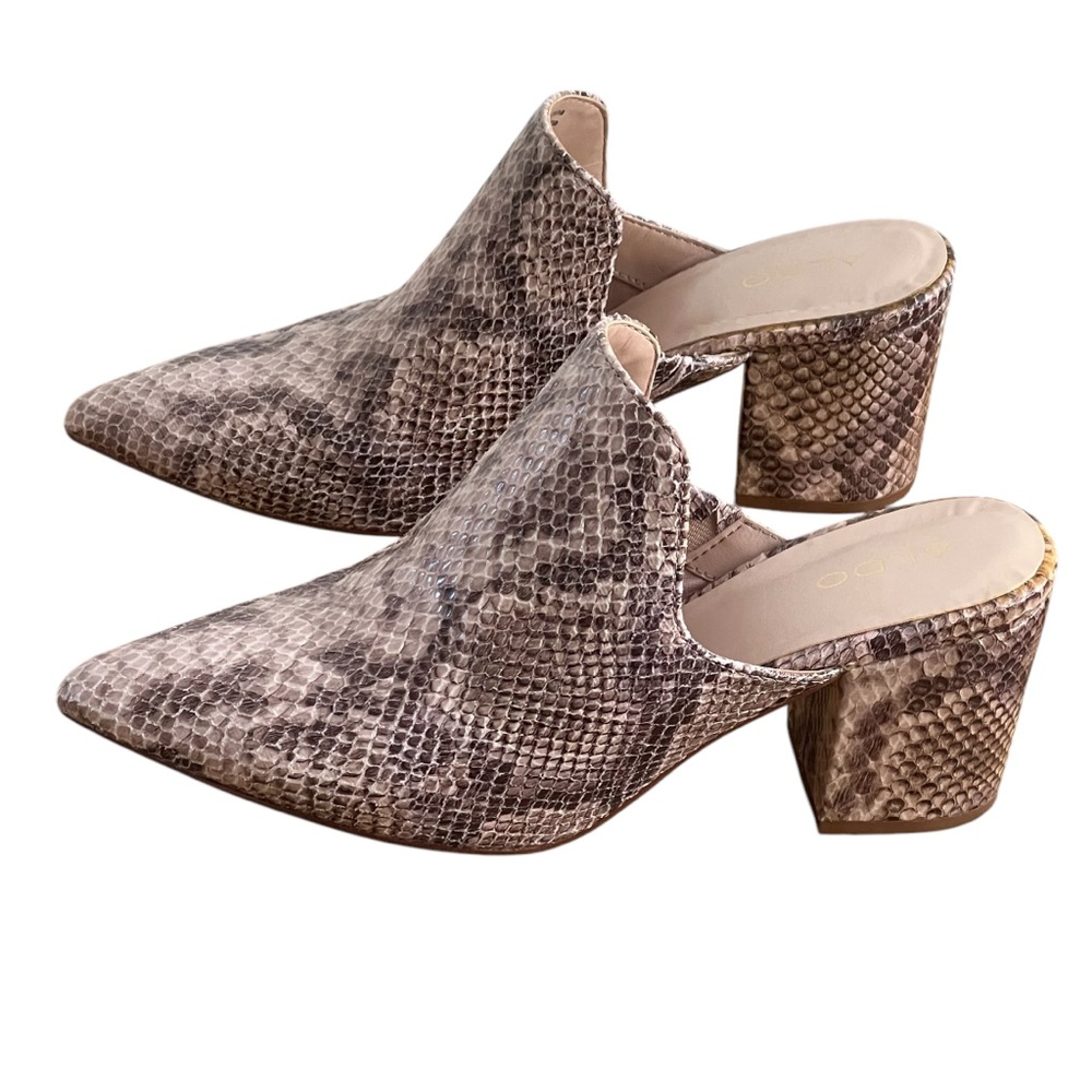 Aldo Headien Snakeskin Mules Block Heel Womens 6